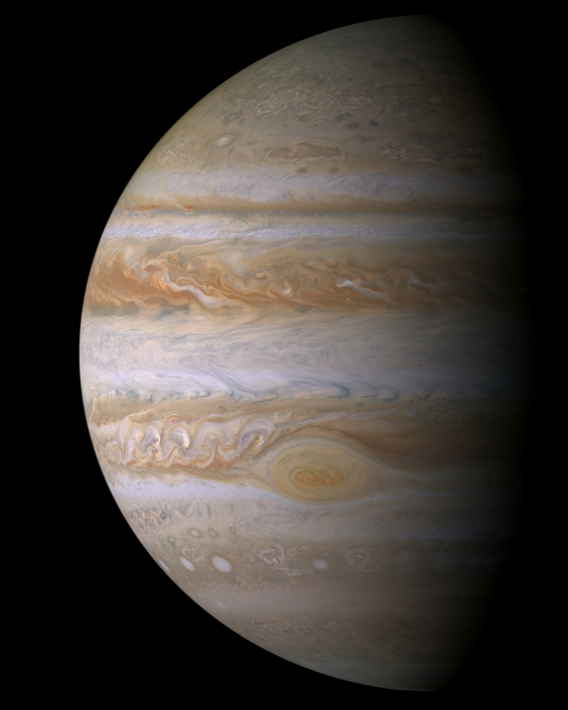 This true color mosaic of Jupiter was constructed from images taken by the narrow angle camera onboard NASA’s Cassini spacecraft in 2000. Photo: NASA/JPL/Space Science Institute