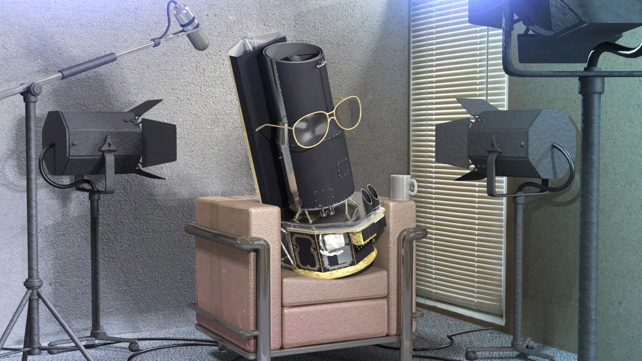 Artist’s conception of the Spitzer Space Telescope giving an interview. Image: NASA/JPL-Caltech/T. Pyle (SSC)