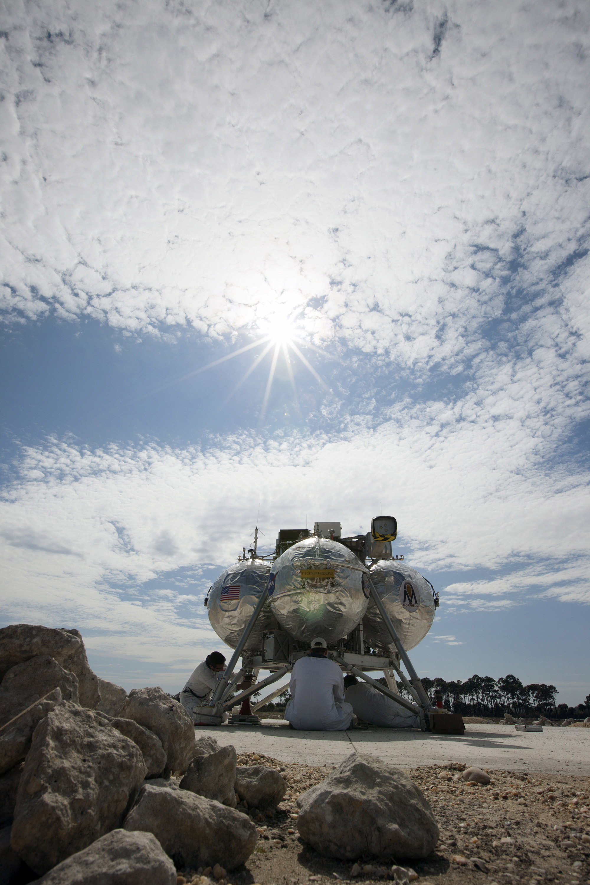 The Project Morpheus prototype lander during test at Kennedy Space Center in Florida. Credit: NASA/Kim Shiflett