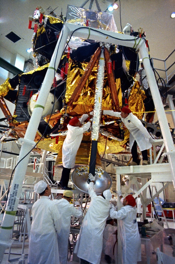 The Apollo 11 Lunar Module undergoing checkout at KSC in April of 1969.