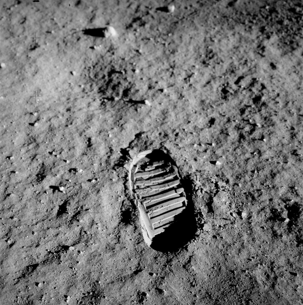 Edwin ‘Buzz’ Aldrin’s bootprint in the lunar soil.