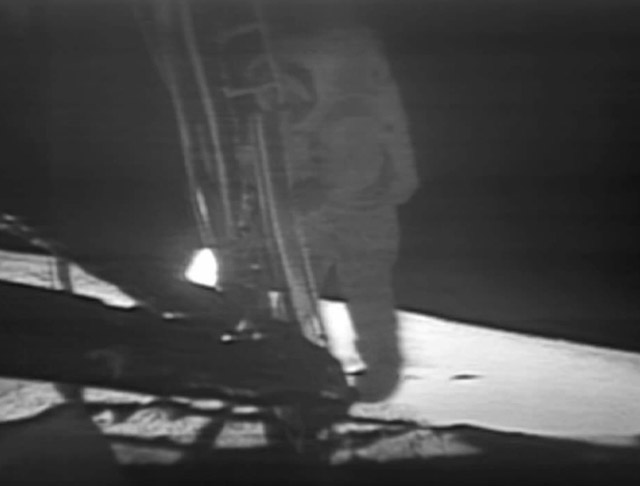A live telecast of Neil Armstrong descending to the Moon’s surface.