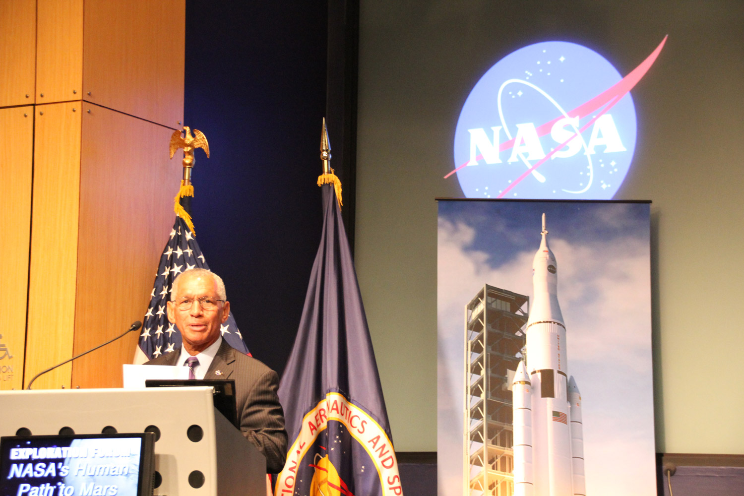 NASA Administrator Charles Bolden discusses the future of human spaceflight during the exploration forum at NASA Headquarters, in Washington, DC. Credit: Ken Kremer