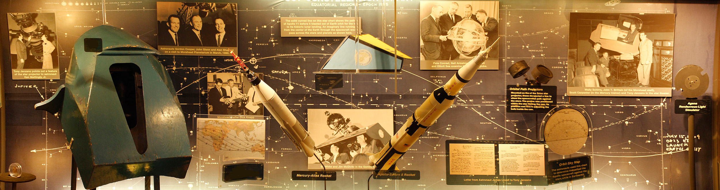 The various equipment used by planetarium staff in training astronauts is on exhibit at the Morehead Planetarium and Science Center.Credit: Tony Rice