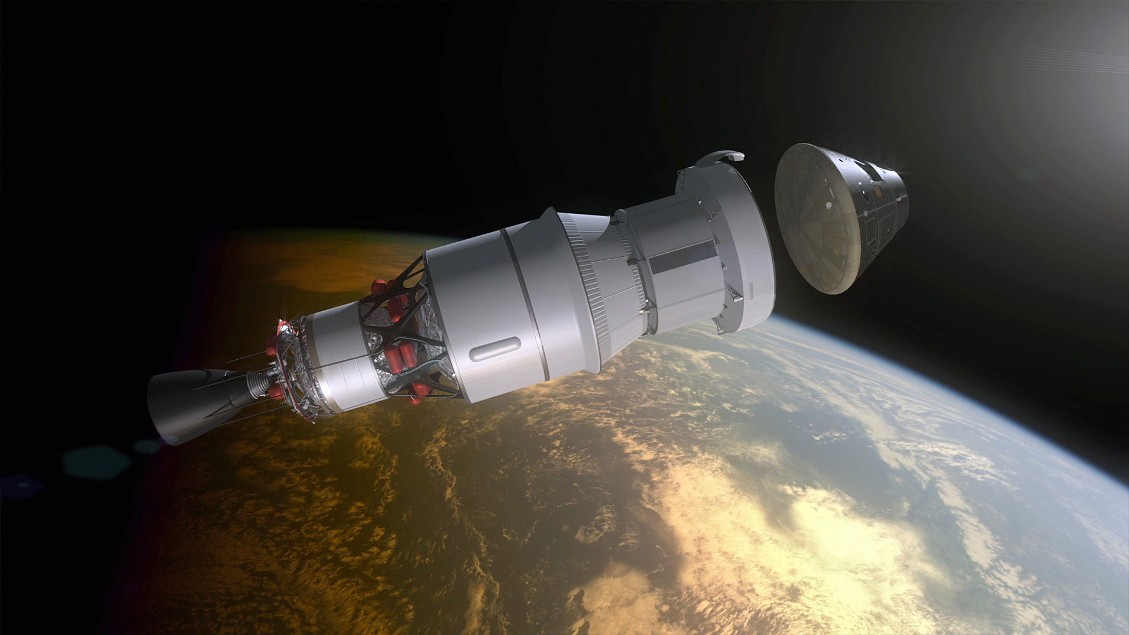 Artist’s rendering of the Orion capsule as it separates from the Service Module during its upcoming test flight. Credit: NASA