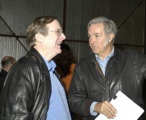 Paul Allen (left) and Burt Rutan discuss the results after a test flight of SpaceShipOne. Credit: Scaled Composites, LLC