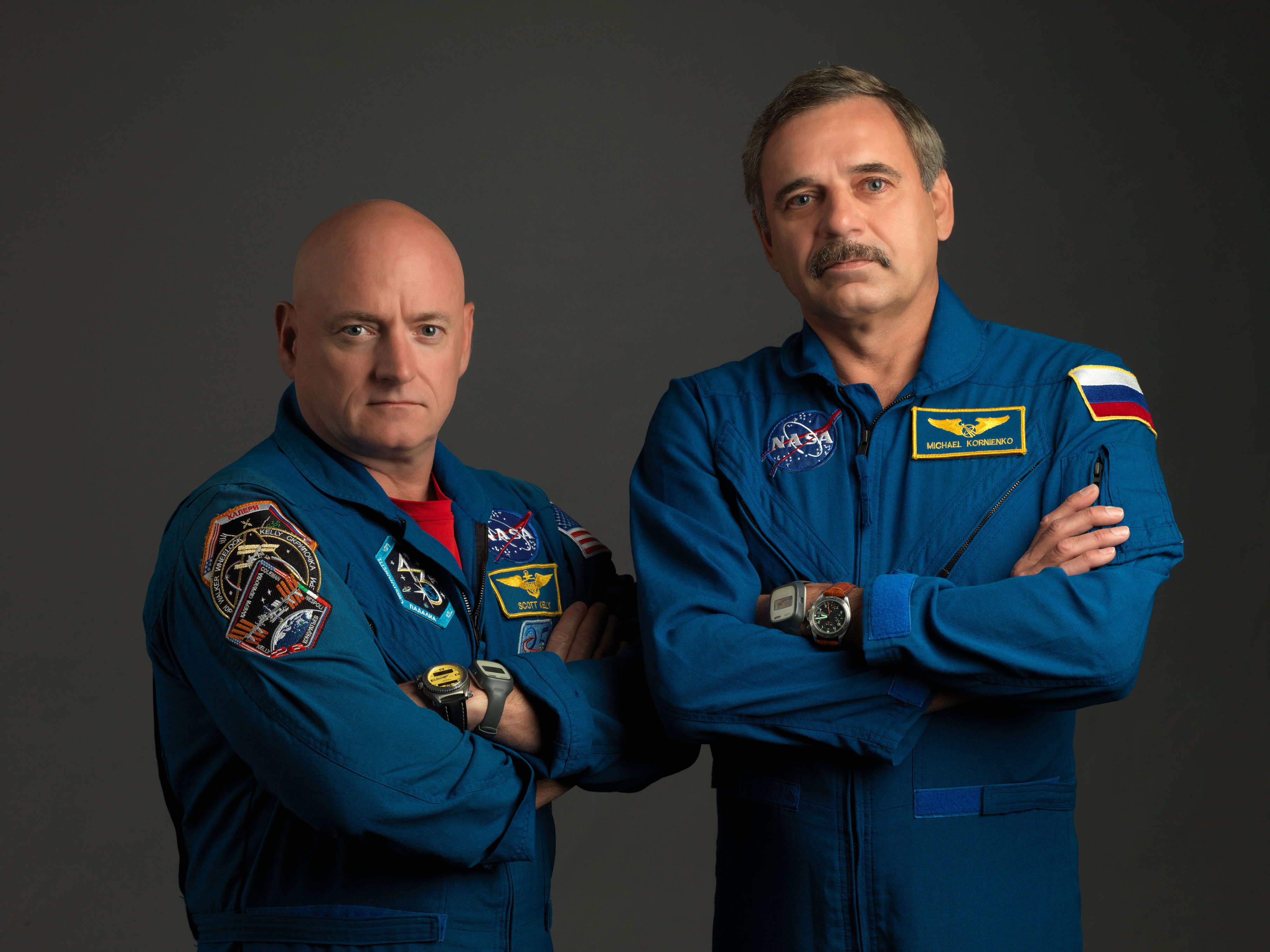 NASA astronaut Scott Kelly (left) and Russian cosmonaut Mikhail Kornienko are spending a year together aboard the ISS.