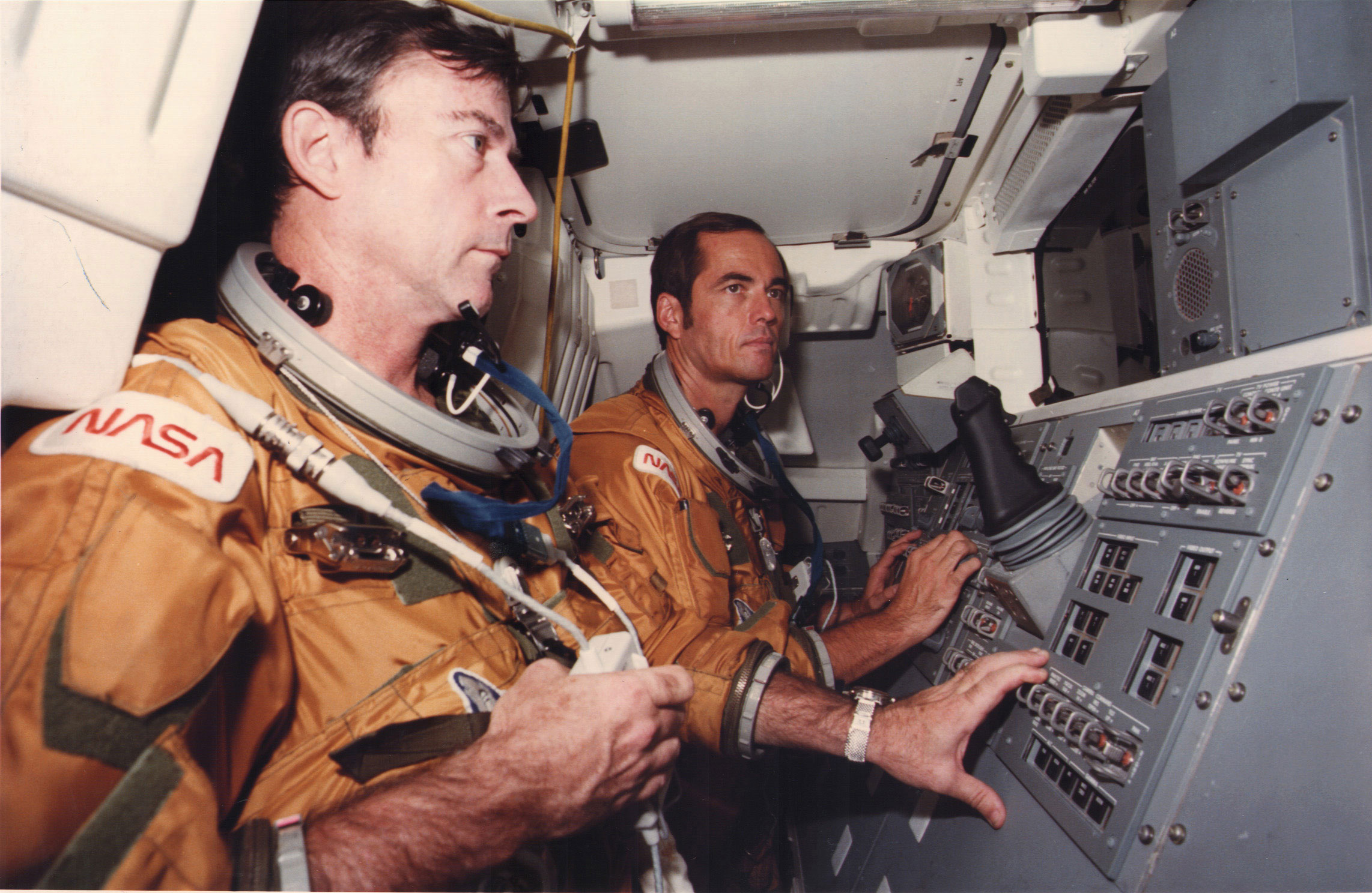 Columbia’s gutsy twosome on the maiden voyage of a shuttle orbiter: Commander JohnYoung (left) and Pilot Robert Crippen. Credit: NASA