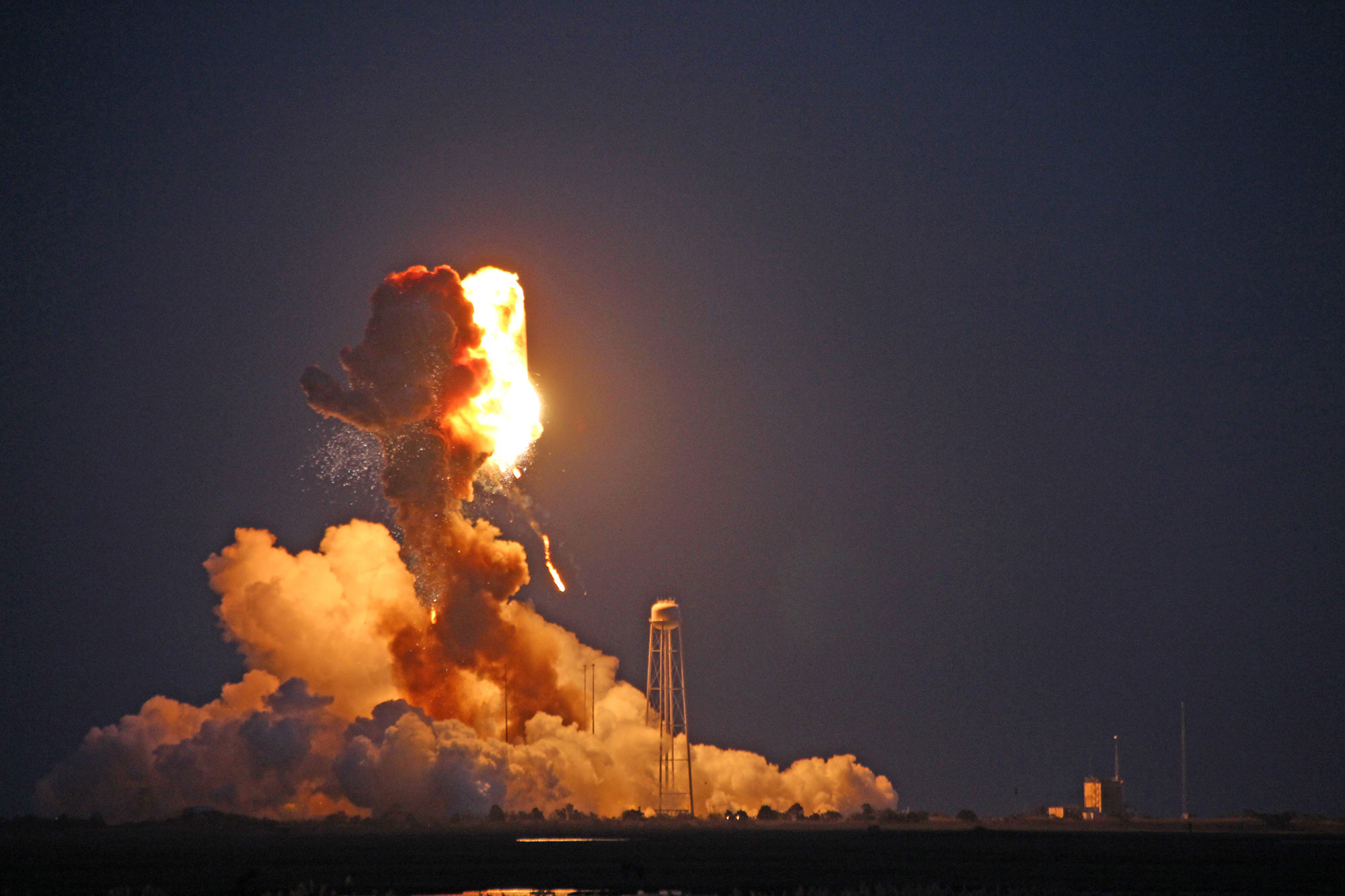 Orbital Sciences’ Antares rocket explodes moments after blastoff from NASA’s Wallops Flight Facility, VA, on the evening of Oct. 28, 2014. Credit: Ken Kremer