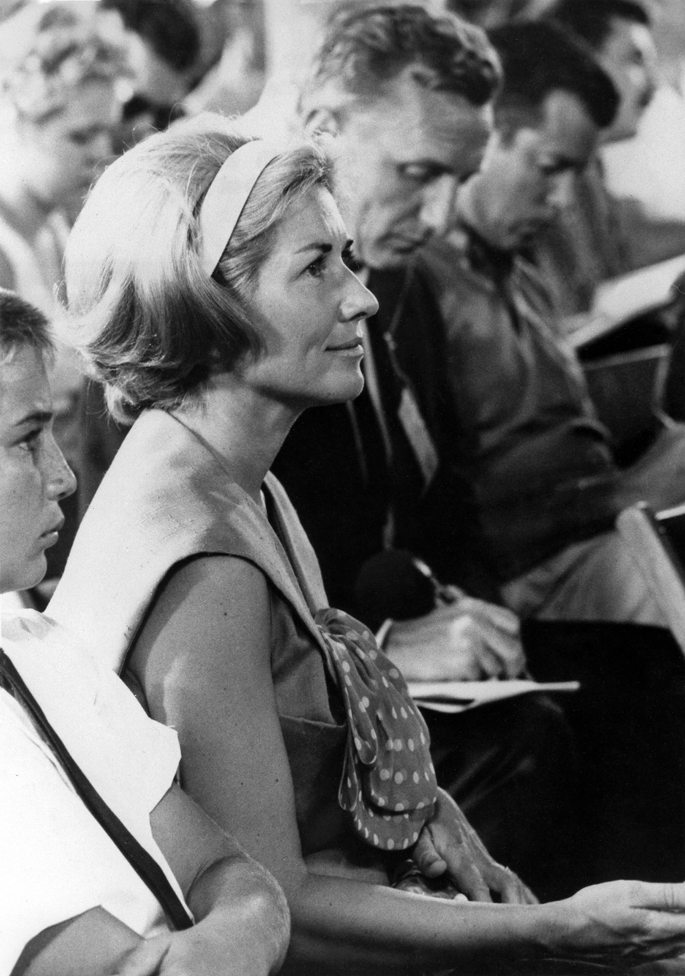 Rene Carpenter at a post-flight press conference for the Mercury-Atlas 7 mission at Cape Canaveral on May 27, 1962. Credit: NASA via Retro Space Images