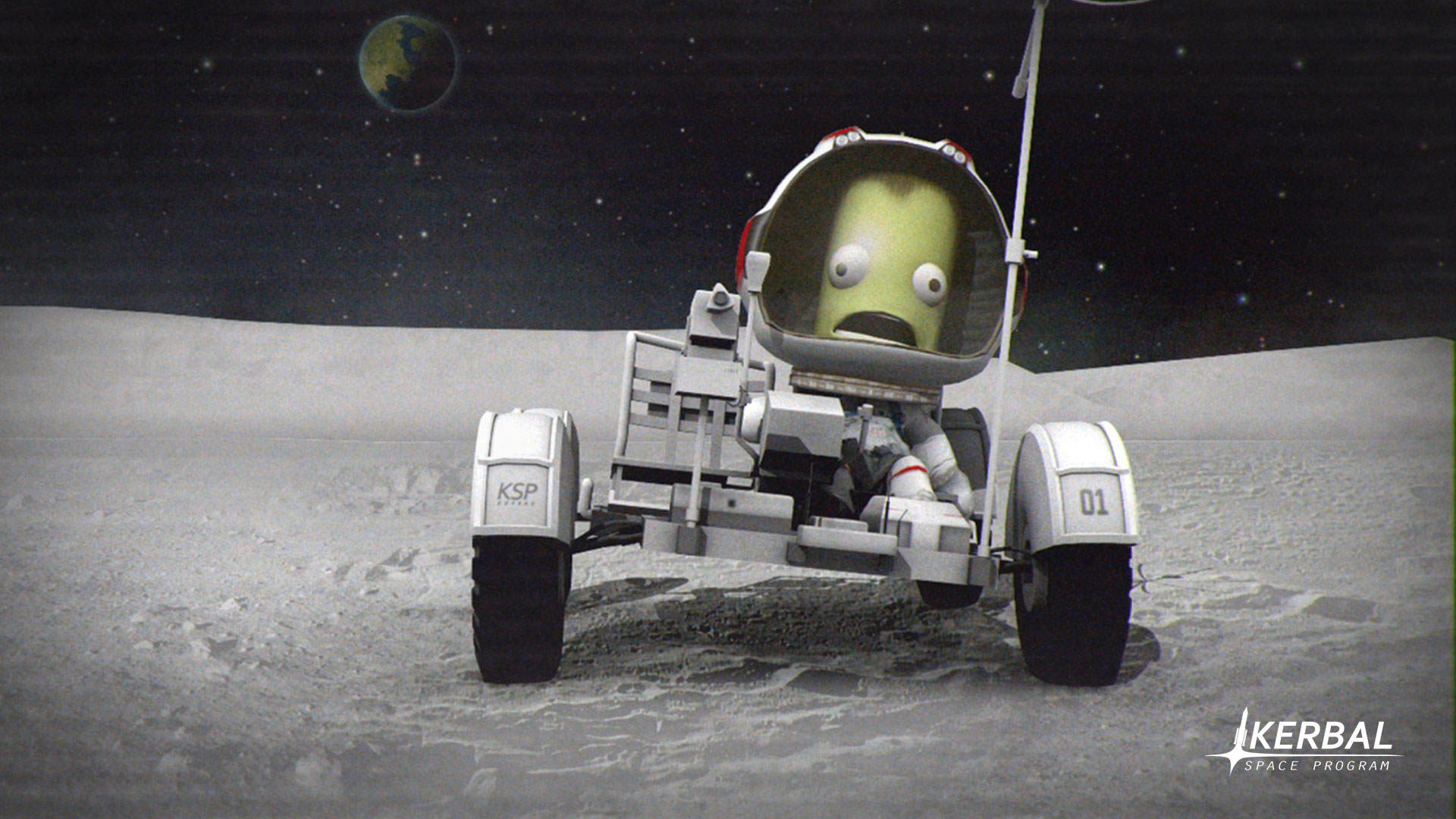 Like Earth’s astronauts, Kerbals enjoy driving around in their shiny new lunar rover. Credit: Squad, Monkey Squad S.A de C.V.