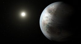 This artist's concept depicts one possible appearance of the planet Kepler-452b, the first near-Earth-size world to be found in the habitable zone of star that is similar to our sun. Kepler-452b orbits its star every 385 days. The planet's star is about 1,400 light-years away in the constellation Cygnus. It is a G2-type star like our sun, with nearly the same temperature and mass. This star is 6 billion years old, 1.5 billion years older than our sun. Credit: NASA Ames/JPL-Caltech/T. Pyle