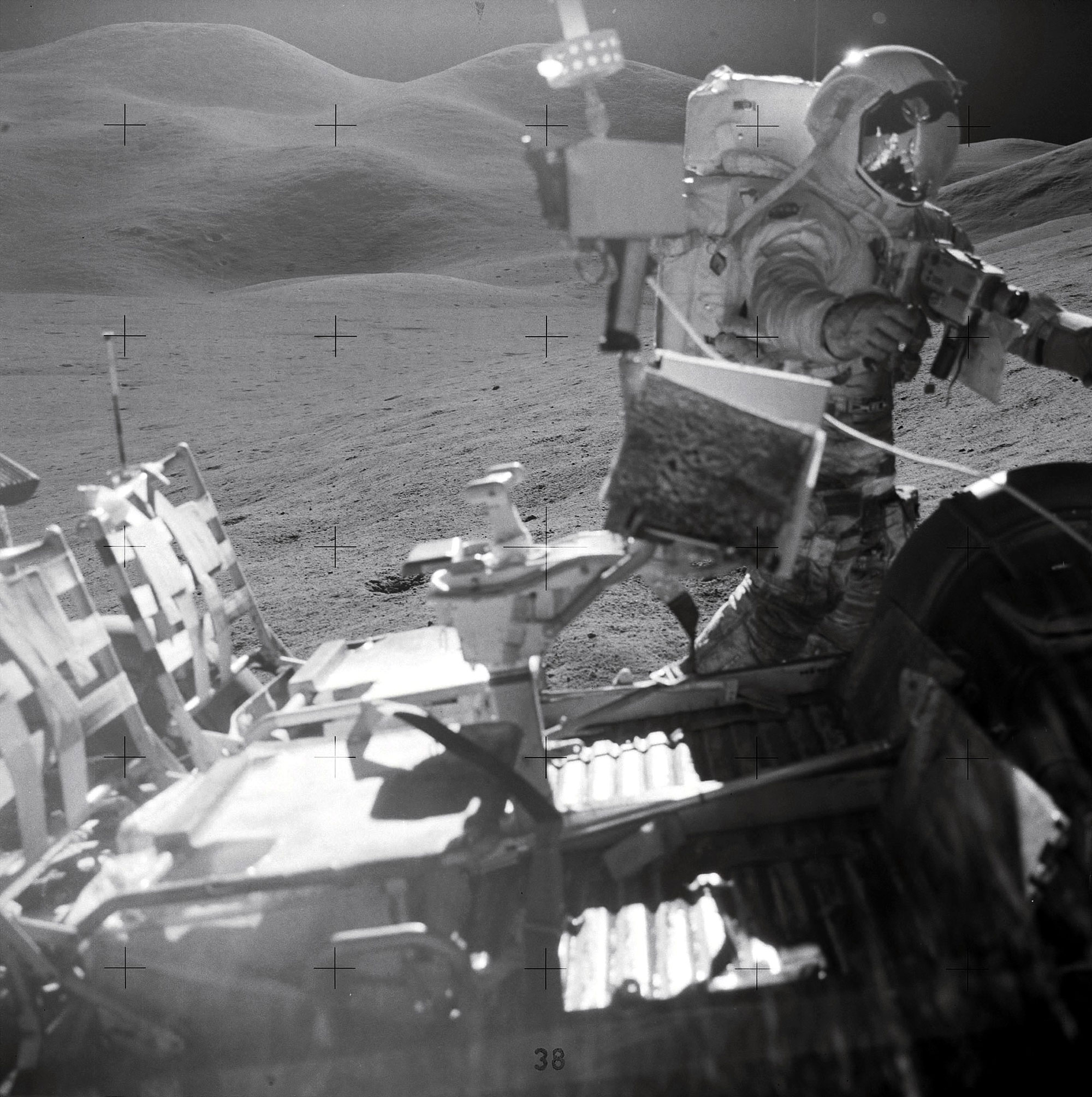 During EVA 2, Irwin and Scott collected rock and soil samples, a core sample, and trench samples of an area about 5 km southeast of the Lunar Module. Credit: NASA via Retro Space Images