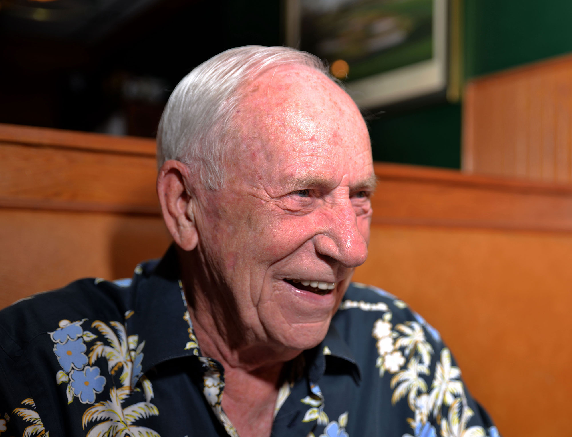 Al Worden enjoys a good Hawaiian print shirt almost as much as he loves a good laugh. Humor is a charming staple of his personality. Credit: Julian Leek