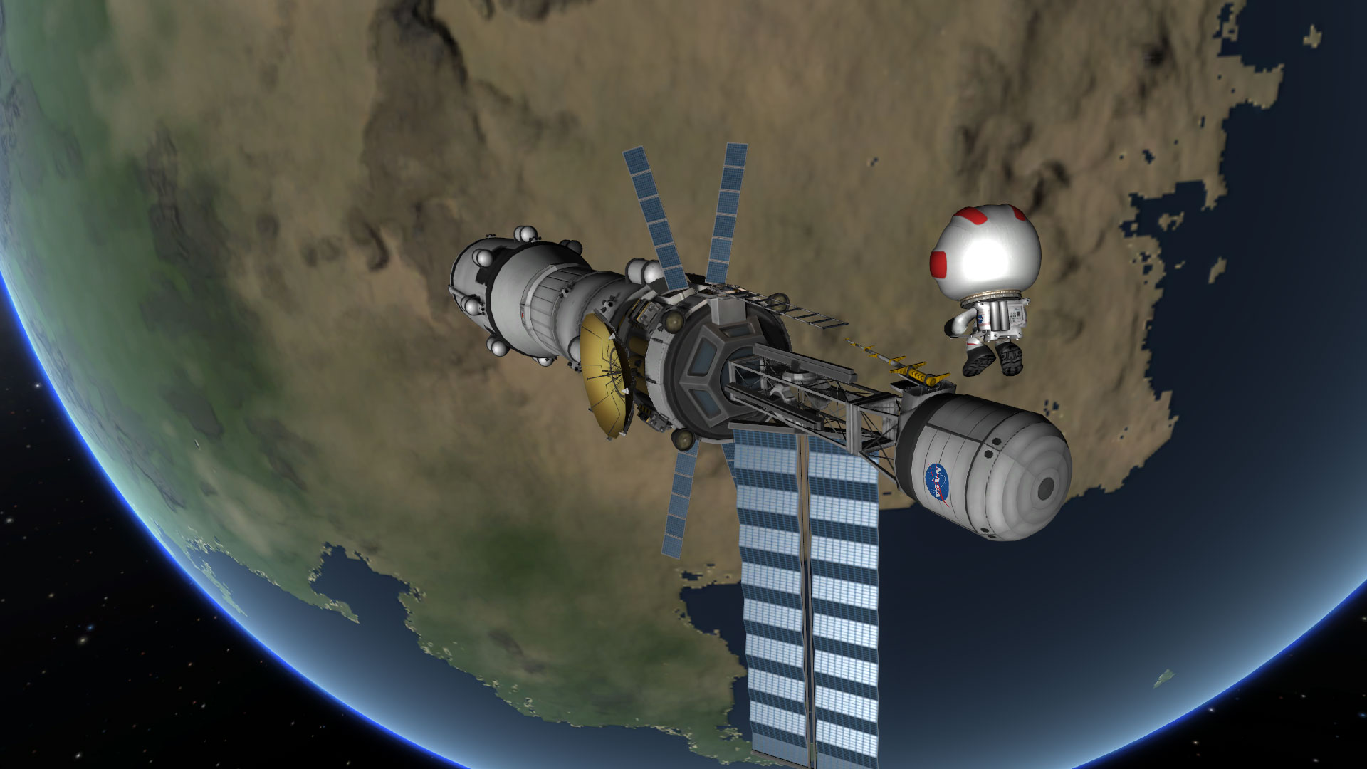 In Kerbal Space Program, your home planet is called Kerbin, and there are two moons in orbit. Credit: Squad, Monkey Squad S.A de C.V.