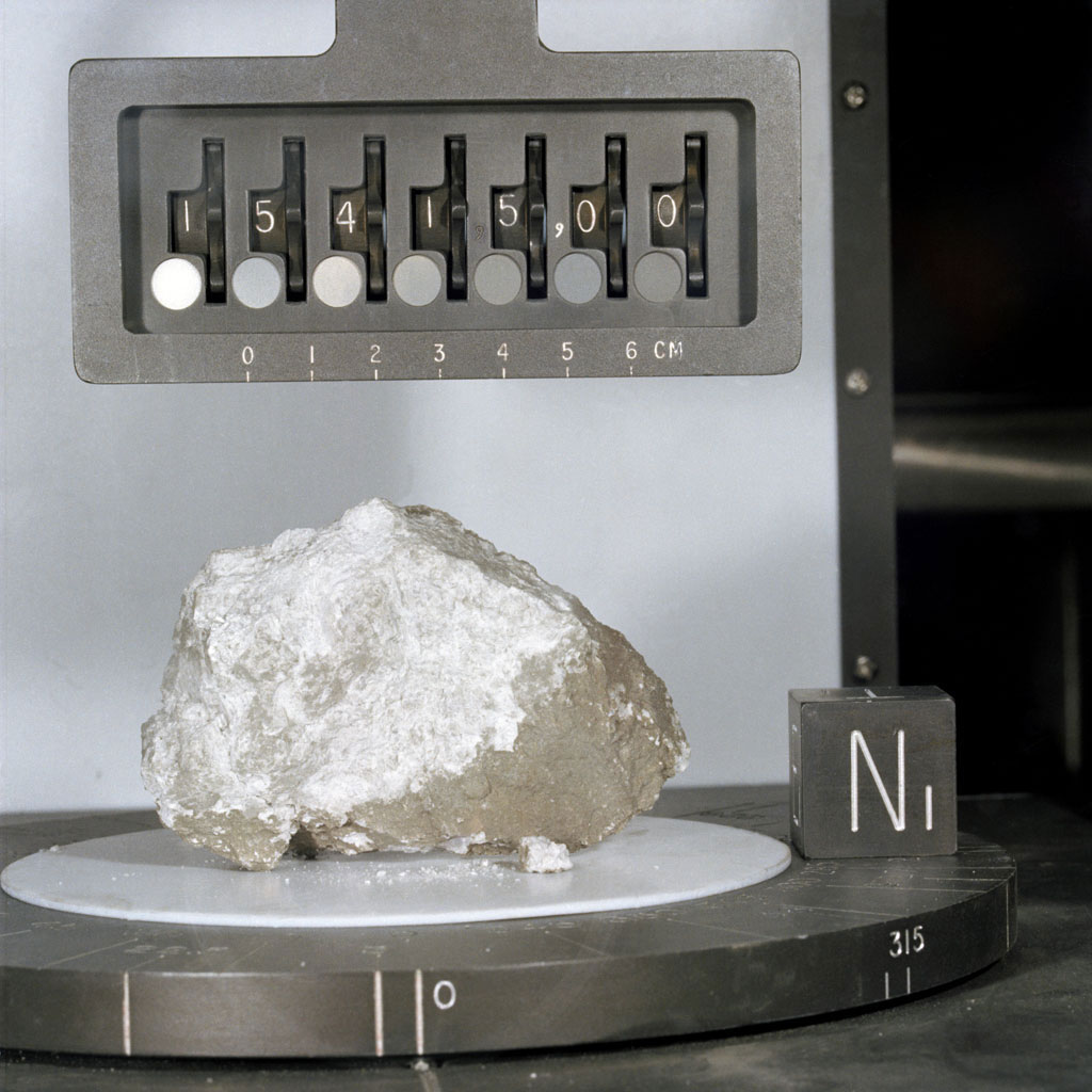 A close-up view of the ‘Genesis Rock’ collected by astronauts Dave Scott and Jim Irwin on the mission’s second moonwalk. Credit: NASA