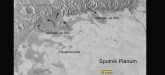 In the northern region of Pluto’s Sputnik Planum, swirl-shaped patterns of light and dark suggest that a surface layer of exotic ices has flowed around obstacles and into depressions, much like glaciers on Earth. Credit: NASA/JHUAPL/SwRI