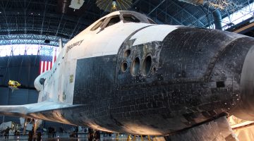 Space Shuttle Discovery on display in the James S. McDonnell Space Hangar in the Steven F. Udvar-Hazy Center. Credit: Lloyd Campbell