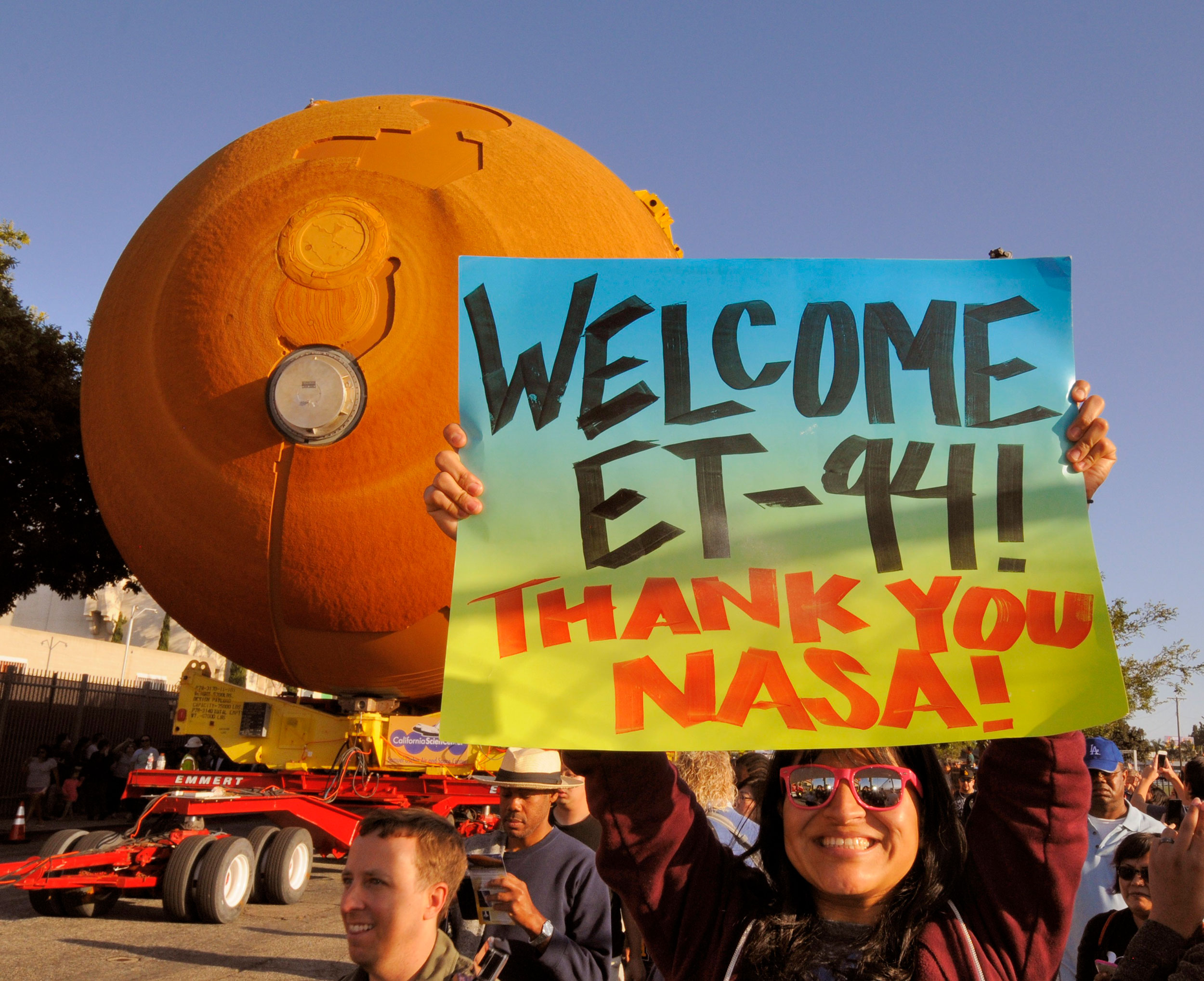 Crowds lined the 16-mile route as the last flight-ready Space Shuttle External Tank was paraded through the streets of Los Angeles earlier this year. Credit: Julian Leek/JNN